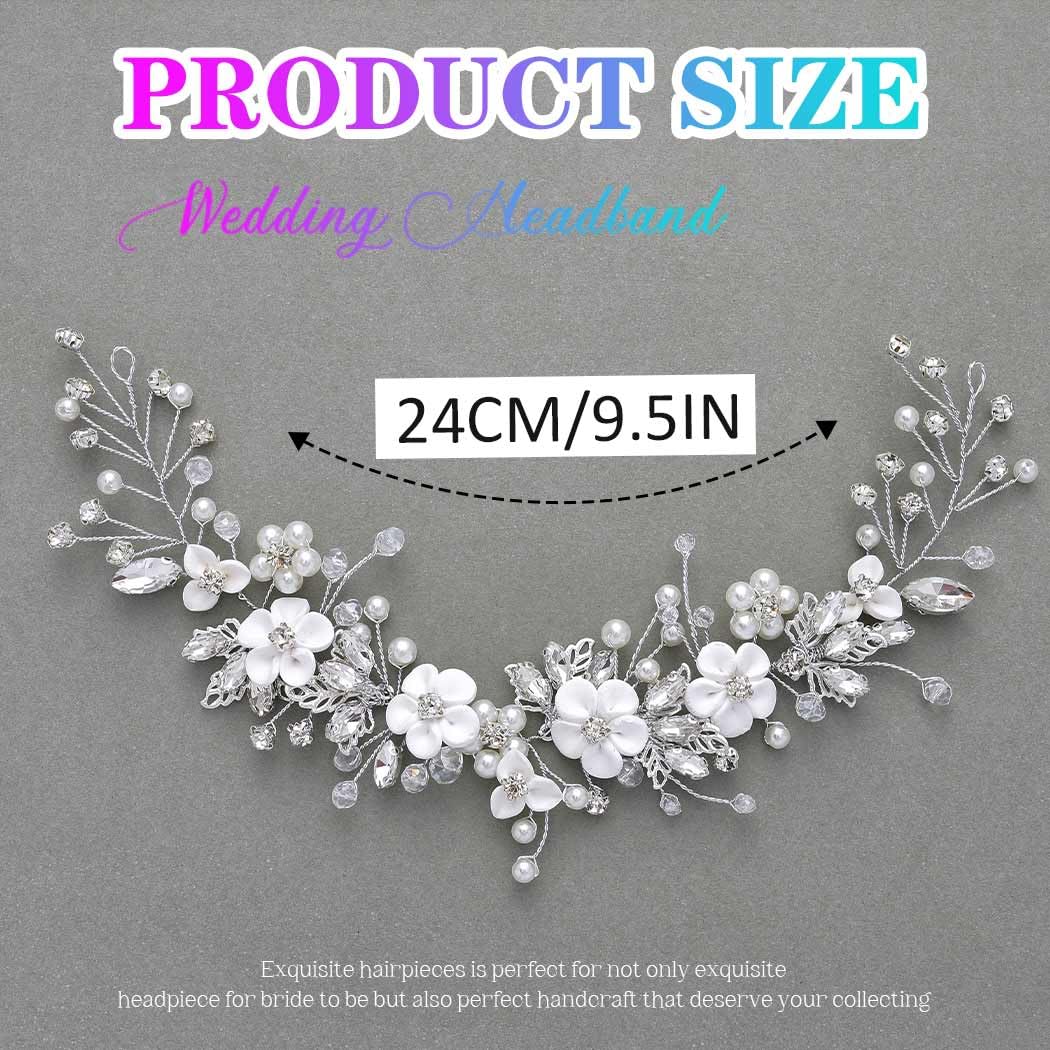 Catery Flower Bride Wedding Hair Vine Wedding Headpiece Bridal Hair Accessories for Brides and Women (Silver, One Size)