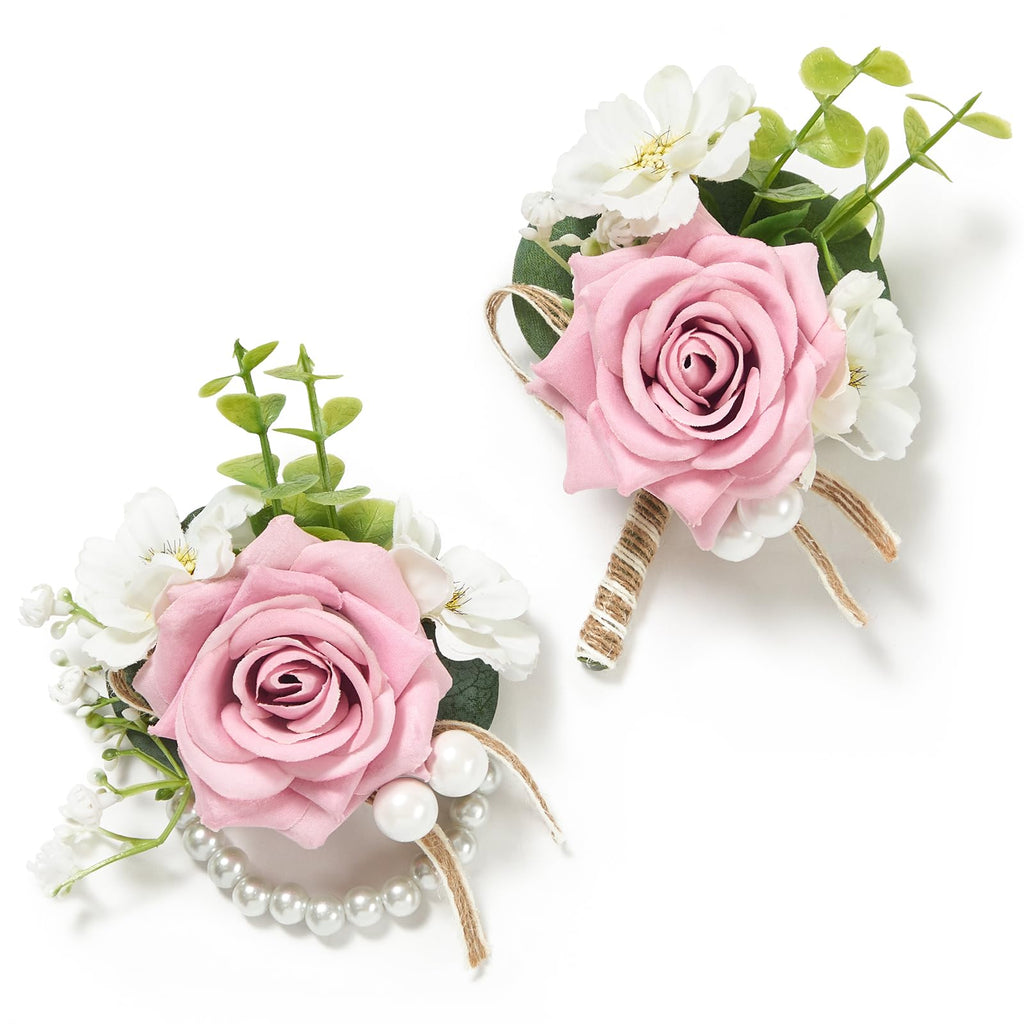 Serwalin Ivory White Rose Corsage and Boutonniere Set for Wedding Prom