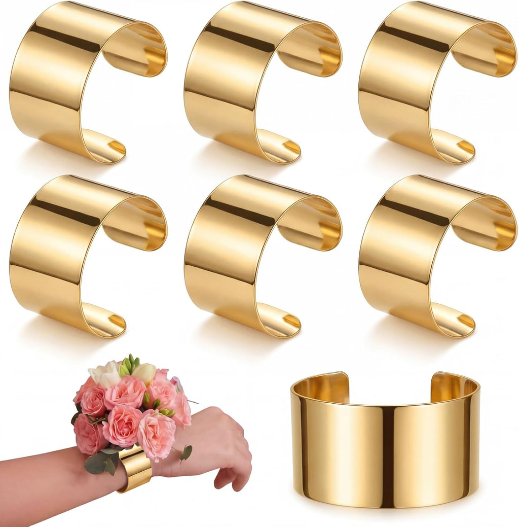 Liliaafar 6 Pcs Gold Corsage Wristlet Cuff Bracelets Women,Cuff