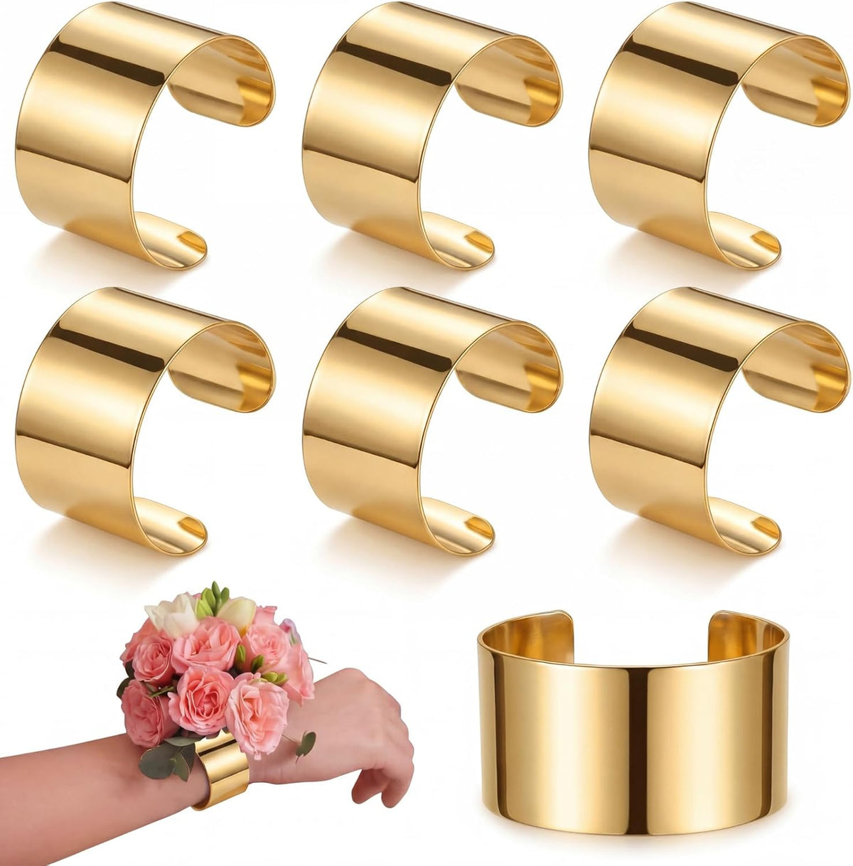 Liliaafar 6 Pcs Gold Corsage Wristlet Cuff Bracelets Women,Cuff