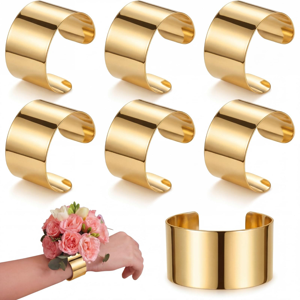 Liliaafar 6 Pcs Gold Corsage Wristlet Cuff Bracelets Women,Cuff