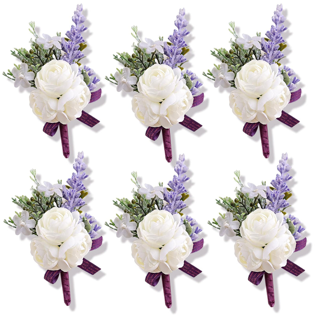Artificial Champagne Rose Wrist Corsages Set 6Pcs for Wedding Party