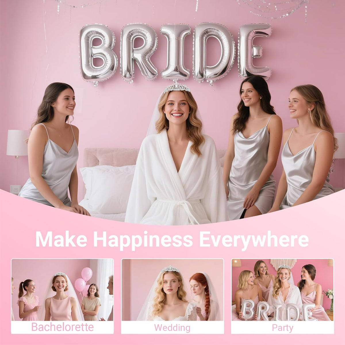 3Pcs Bride to Be Crown with Sash and Veil for Bachelorette Party Decorations, Bridal Shower Accessories for Gift, Favors
