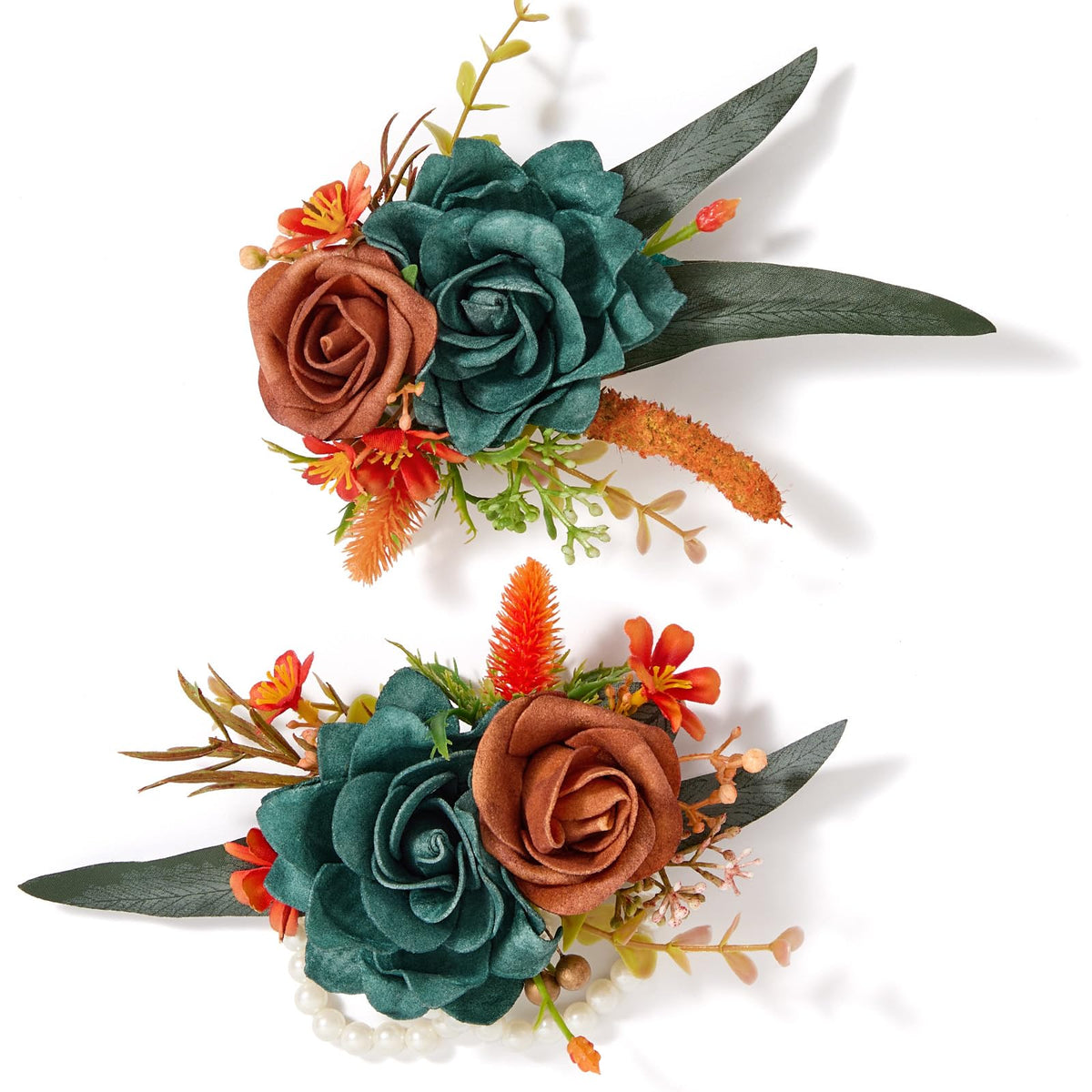 Serwalin 2Pcs Champagne Rose Boutonniere for Men Wedding Prom Party 6-7Inch