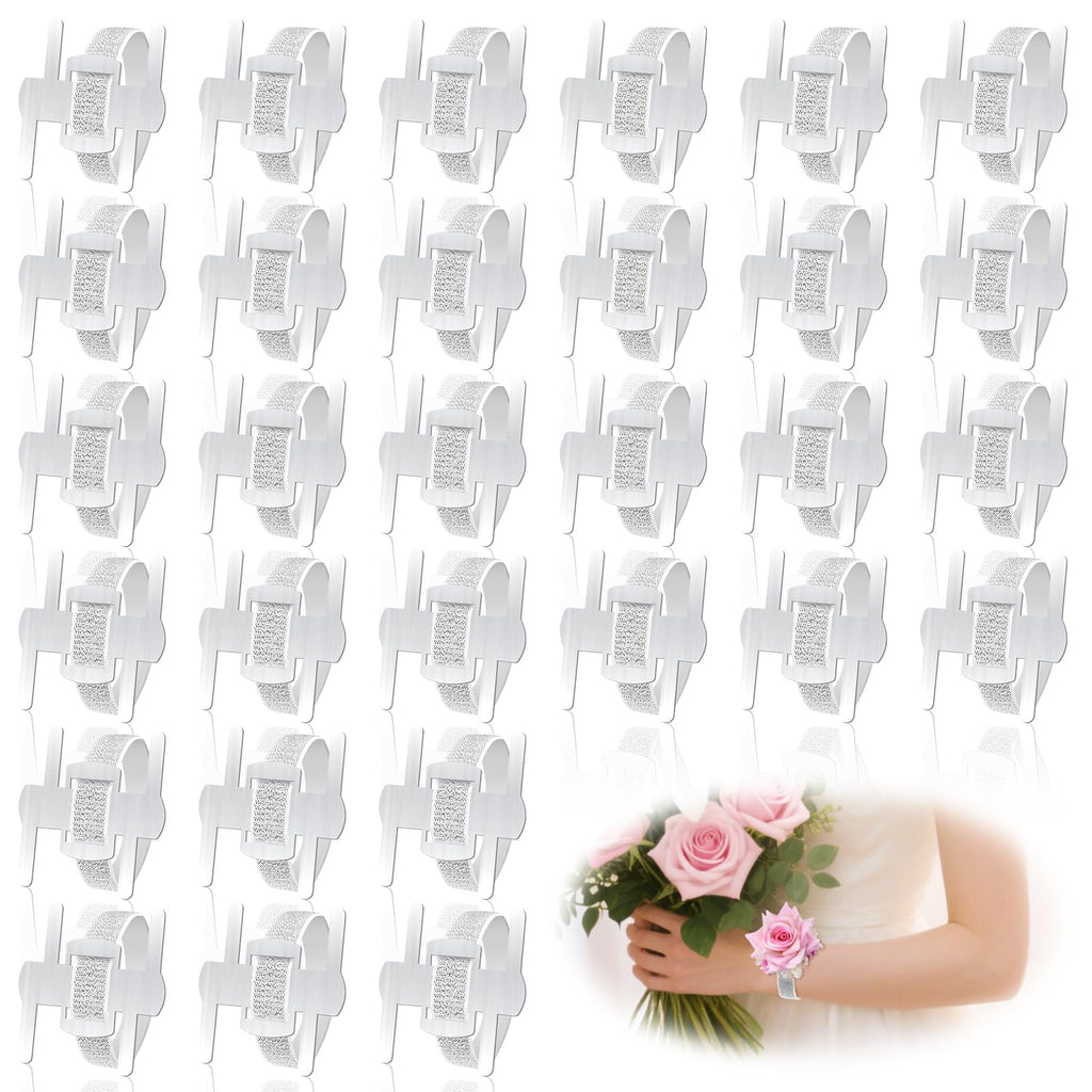 HIONXMGA Corsage Wristlet Band 16 Pcs Silver Wrist Corsage Bracelets Bands