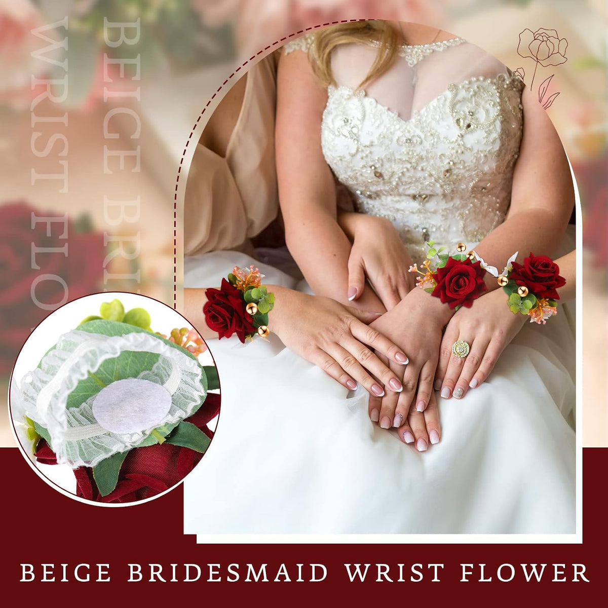 Sherr 24 Pcs Red Wrist Corsage Wristlet Bridesmaid Wedding,Wine Red