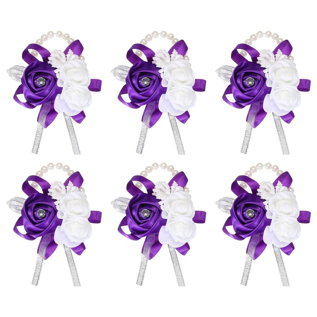 MECCANIXITY 12Pcs Wrist Corsage Artificial Flower Bracelets Rose Wrist Bride Groom Decorative for Wedding Ceremony Prom Party Anniversary Sky Blue