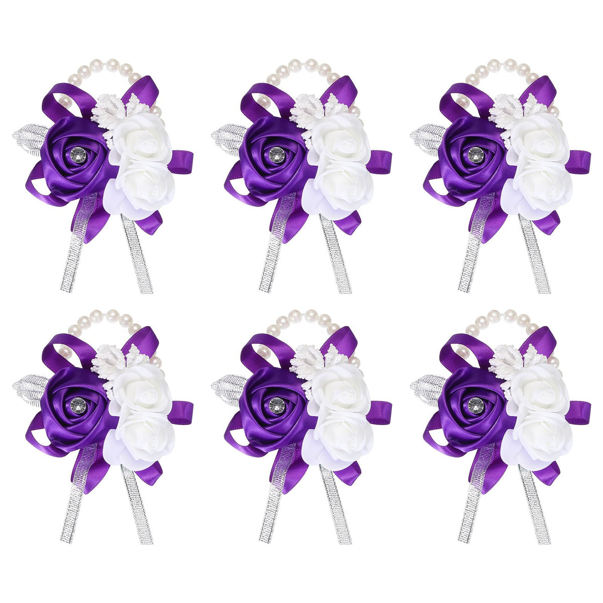 MECCANIXITY 12Pcs Wrist Corsage Artificial Flower Bracelets Rose Wrist Bride Groom Decorative for Wedding Ceremony Prom Party Anniversary Sky Blue