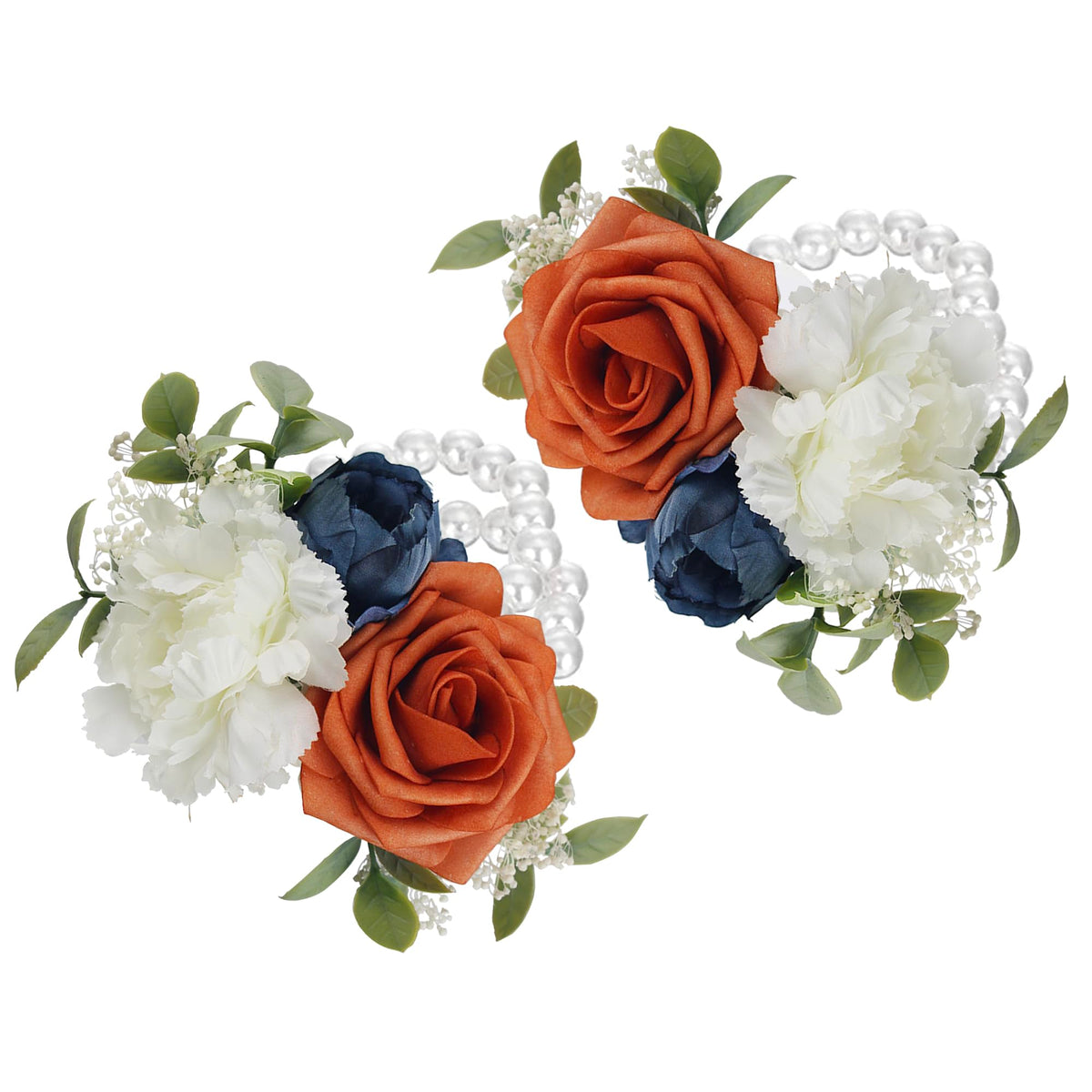 Rinlong 2Pcs Navy Terracotta Wrist Corsage for Wedding, Prom, Homecoming
