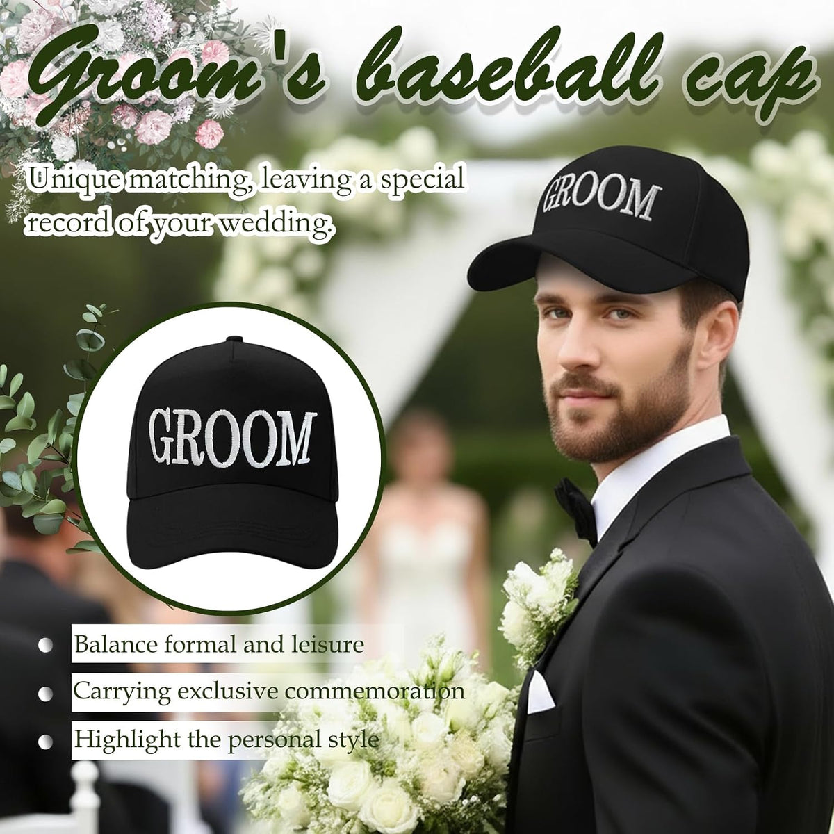 Men's Groom Hat, Wedding for Groomsman and Best Man, Adjustable Cap