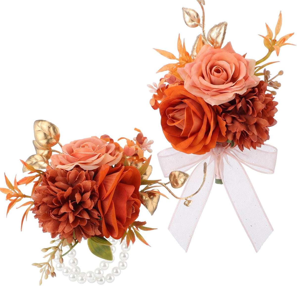 Canlierr 2 Pcs Orange Corsage and Boutonniere Set Wedding Accessories