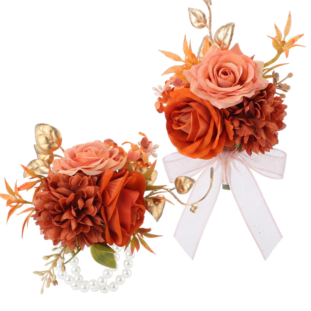 Canlierr 2 Pcs Orange Corsage and Boutonniere Set Wedding Accessories