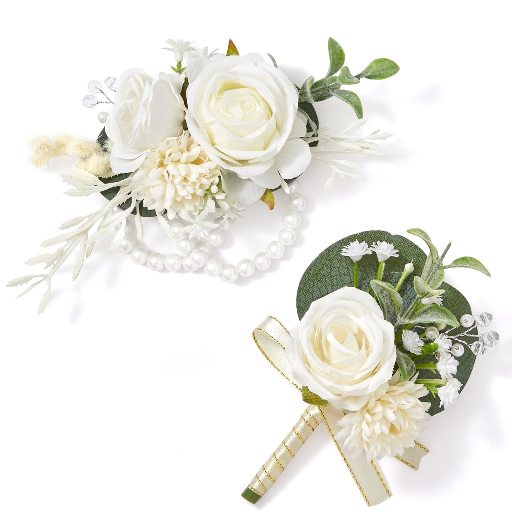 Serwalin 6 Pcs White Rose Wrist Corsage Wristlet for Wedding Prom Party