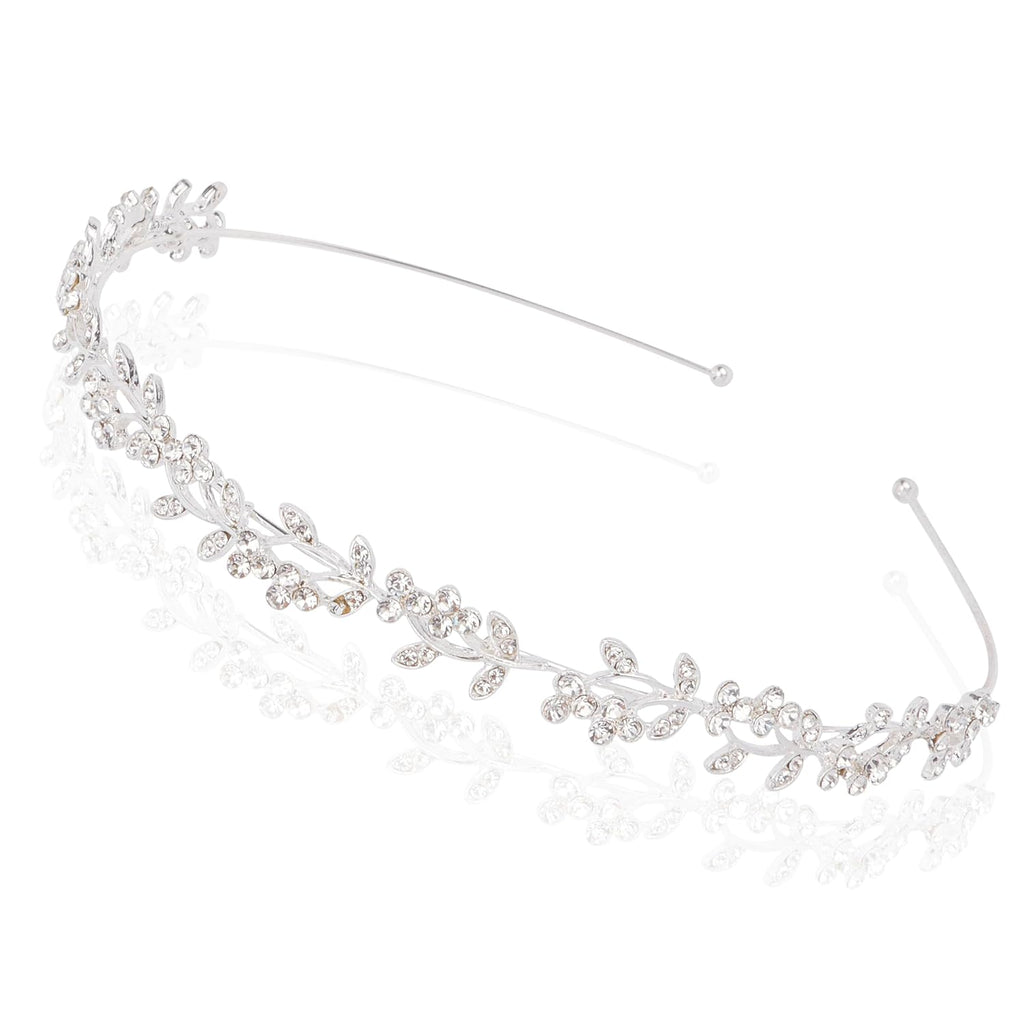 Wedding Headbands for Women Girls Bride Headband Bridal Headpieces Crystal Hair Band Silver Tiara Wedding Gifts Hair Accessories Elegant Fairy Rhinestone Handmade Leaves Flowers