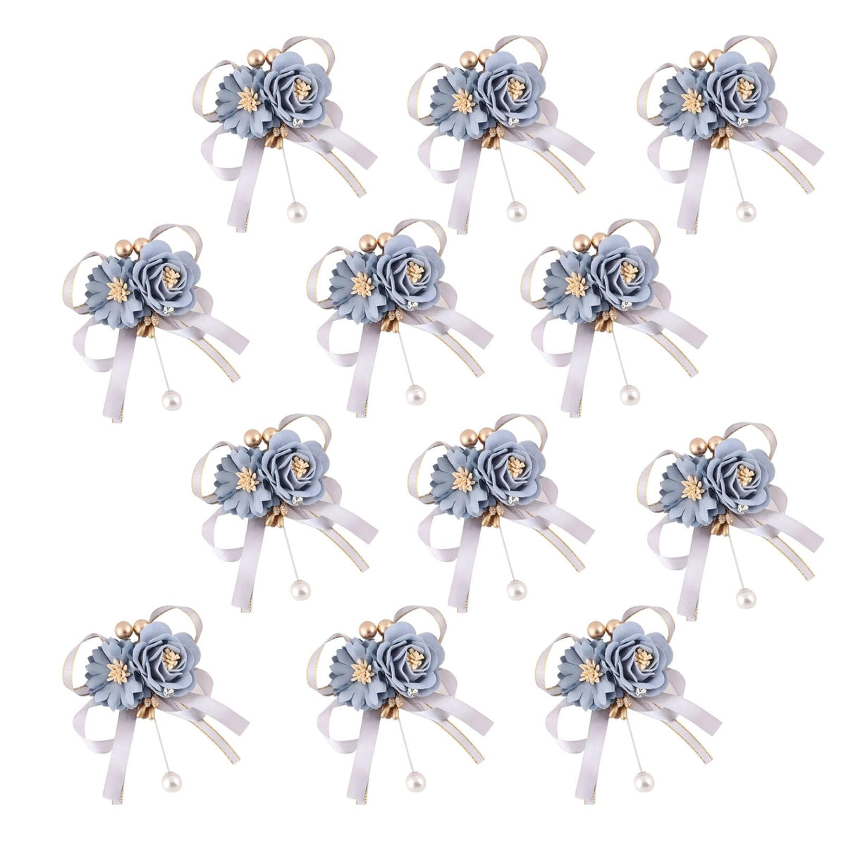 Wrist Corsages Set of 6 for Wedding Bridal Bride Bridesmaid Artificial Hand Flower Corsage Wristlet Band Homecoming Graduation Prom Party Ivory and Pink