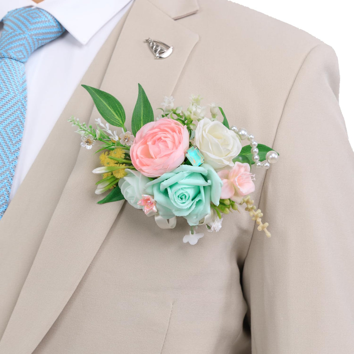 TINGE TIME Luxury Groom Boutonniere for Wedding, 1 PCS Pocket Boutonniere for Men Wedding, Prom, Homecoming, Anniversary, Graduation, Christmas Dinner (Terracotta)