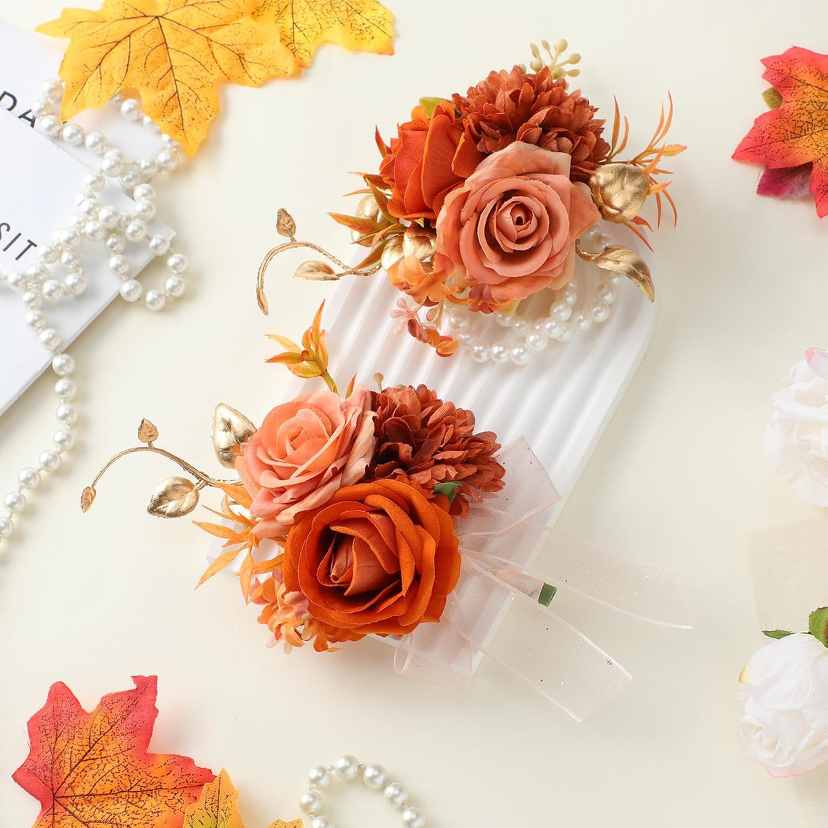 Canlierr 2 Pcs Orange Corsage and Boutonniere Set Wedding Accessories