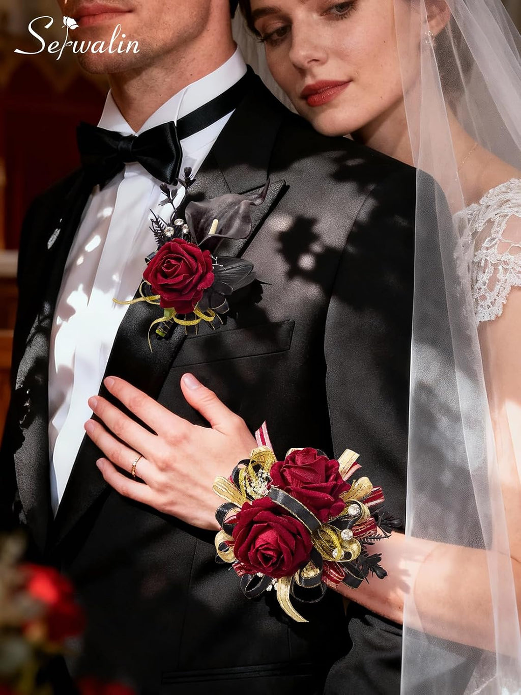 Serwalin Burgundy Corsage and Boutonniere Set for Wedding Prom Homecoming