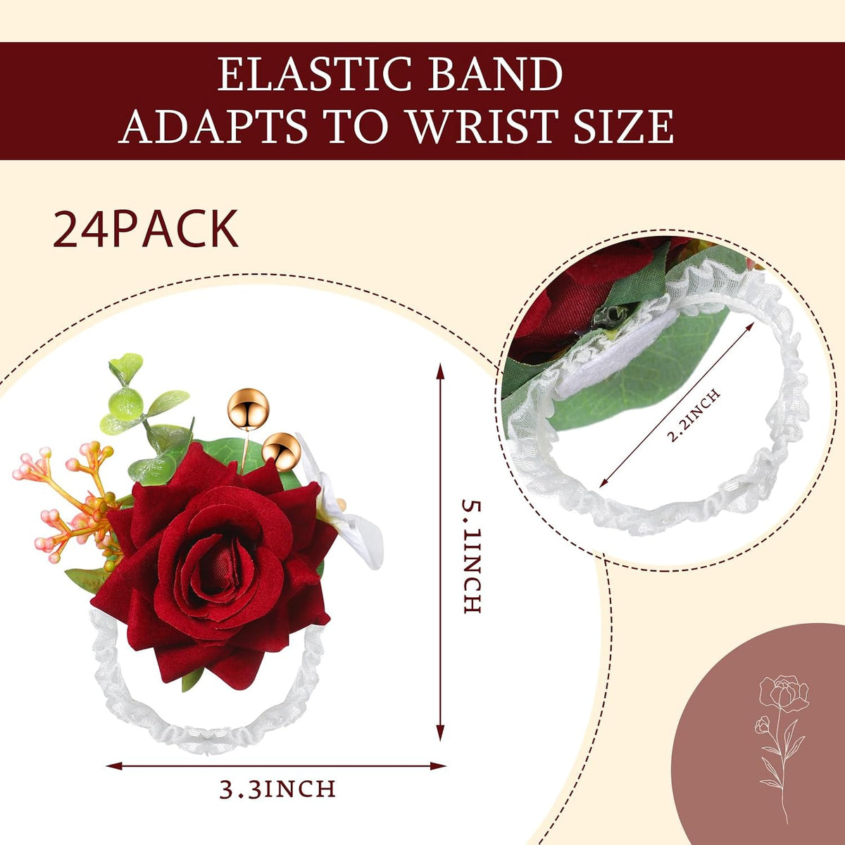 Sherr 24 Pcs Red Wrist Corsage Wristlet Bridesmaid Wedding,Wine Red