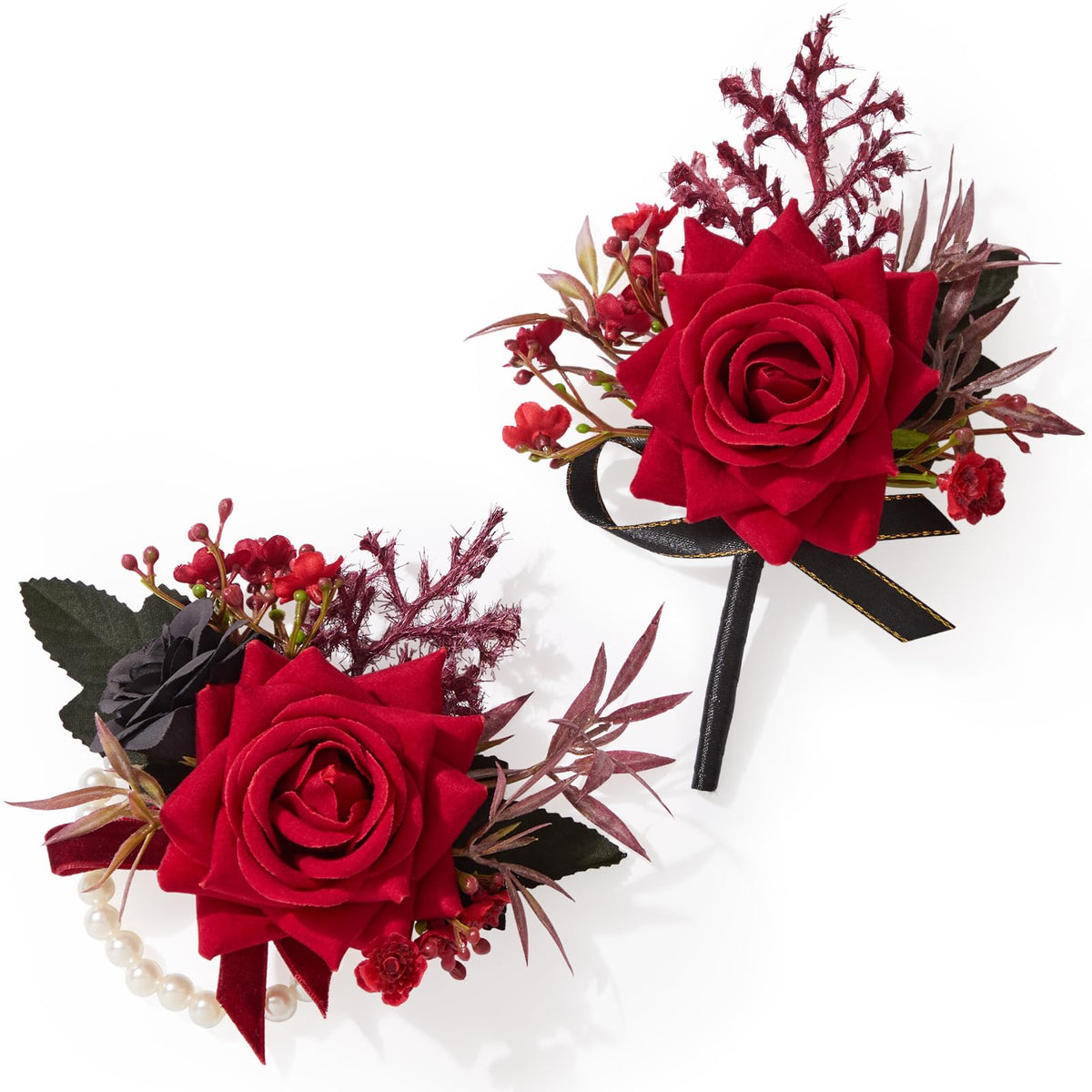 Serwalin Champagne Rose Corsage and Boutonniere Set for Wedding Prom Party