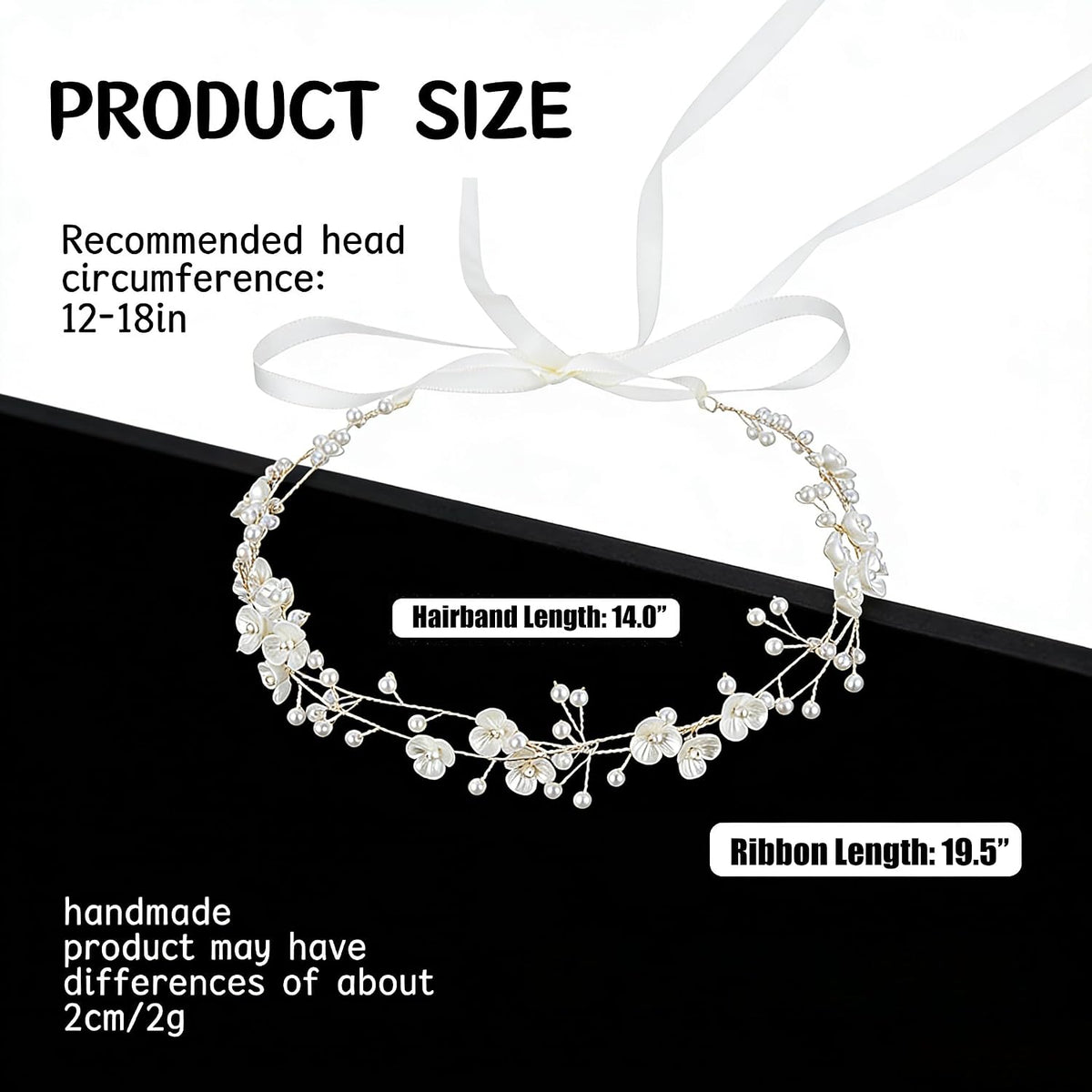 527&huan White Flowers Pearls Bridal Headband, Handmade Silver Wire Woven Wedding Hair Vine with Satin Ribbon, Lightweight Wedding Hair Accessory for Bride Flower Girl Bridesmaid Prom Pageant
