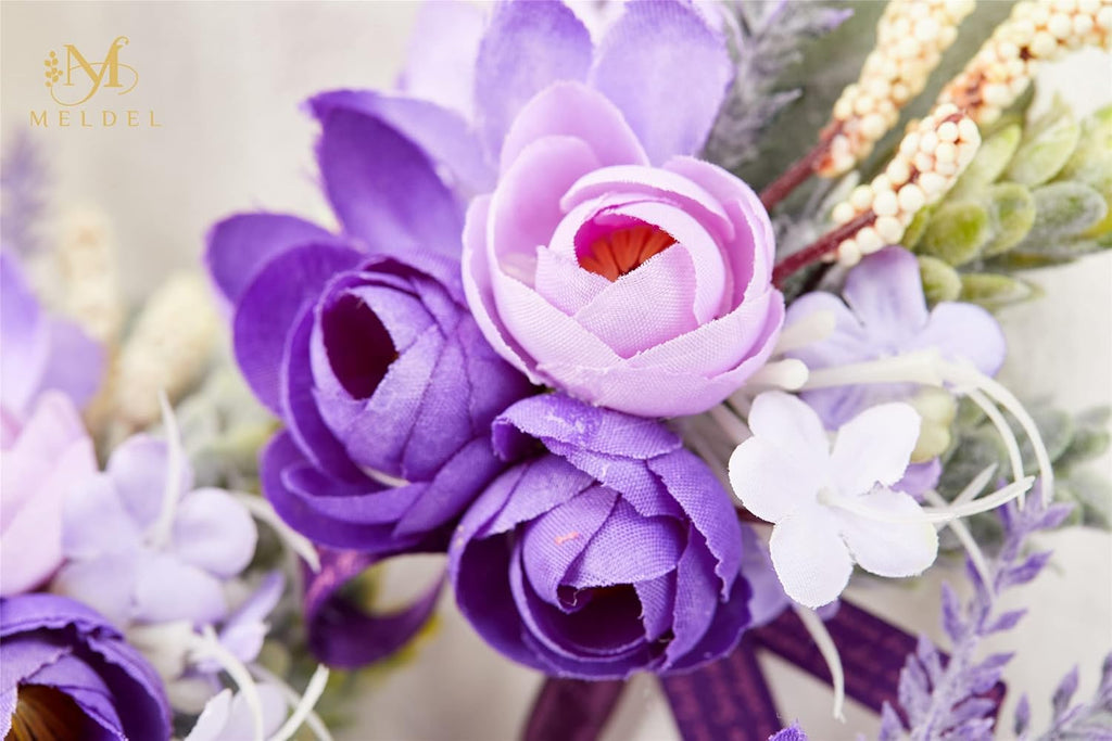 Lavender Purple Faux Wrist Corsages, Set of 6, for Bride Wedding