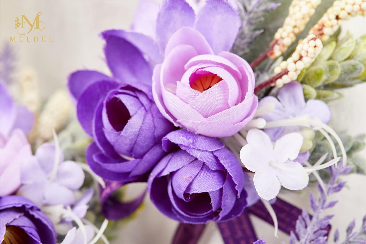 Lavender Purple Faux Wrist Corsages, Set of 6, for Bride Wedding