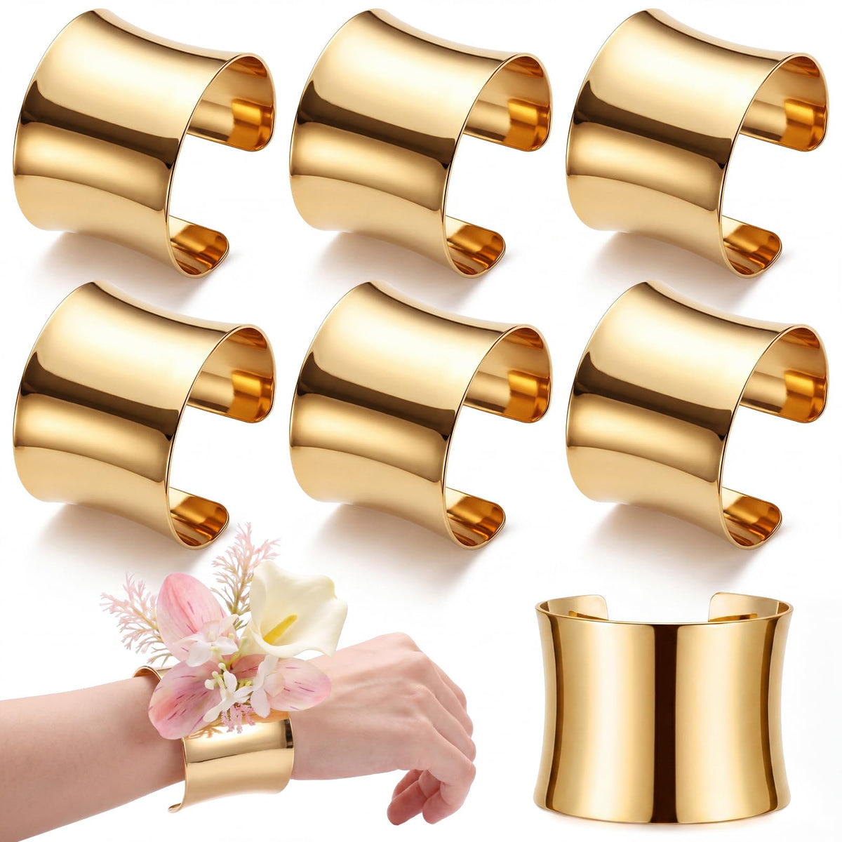 Liliaafar 6 Pcs Gold Corsage Wristlet Cuff Bracelets Women,Cuff