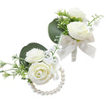 Floroom Ivory Rose Wrist Corsage Bracelet Wristlet Band and Men Boutonniere Set for White Wedding Flower Accessories Prom Suits