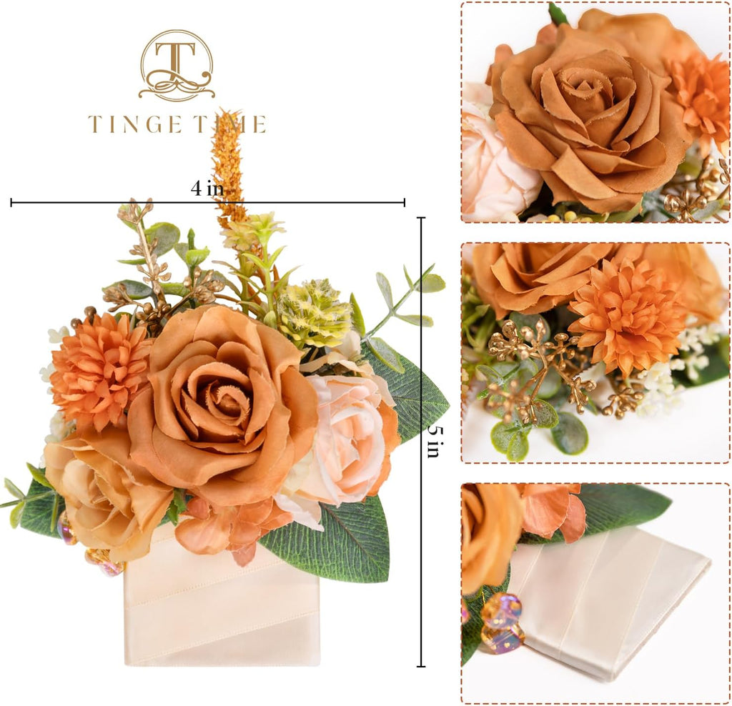 TINGE TIME Luxury Groom Boutonniere for Wedding, 1 PCS Pocket Boutonniere for Men Wedding, Prom, Homecoming, Anniversary, Graduation, Christmas Dinner (Terracotta)