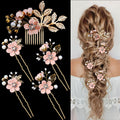 5 PCS Bridal Flower Wedding Hair Pins Crystal Pearl Hair Clips Headpiece Gold Wedding Hair Accessories Jewelry with Rhinestone for Brides Bridesmaids Women Girls Updo, Special Cream Blue