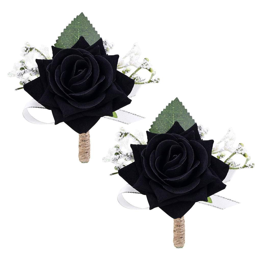 2Pcs Burgundy Rose Corsage and Boutonniere Set, Wrist Corsage with Double Pearl Bracelet and Boutonniere for Men with Pin Clip for Wedding Prom Homecoming Party Suit Decorations