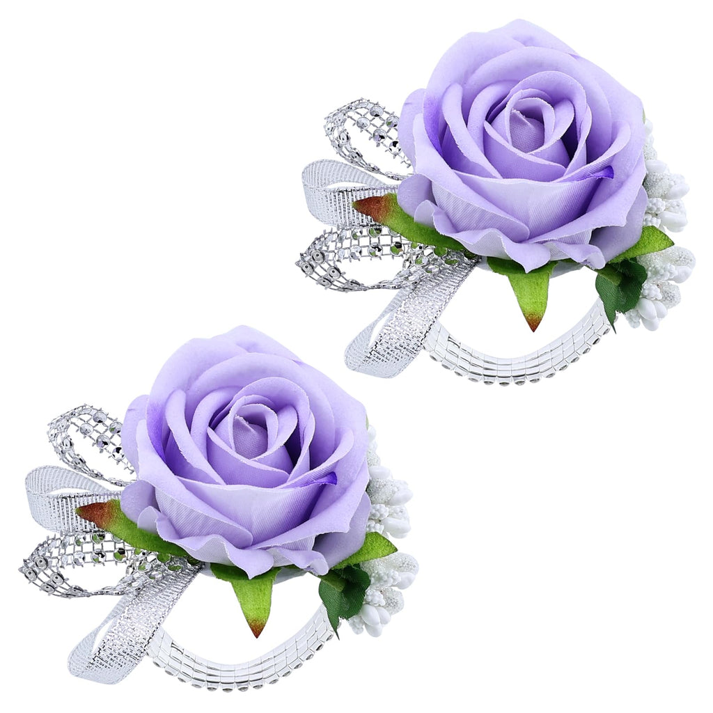 Set of 2 Wrist Corsage Wristlet for Wedding Prom Women Bride Bridesmaid Artificial Rose Flower Decorations Homecoming Anniversary Party (White)