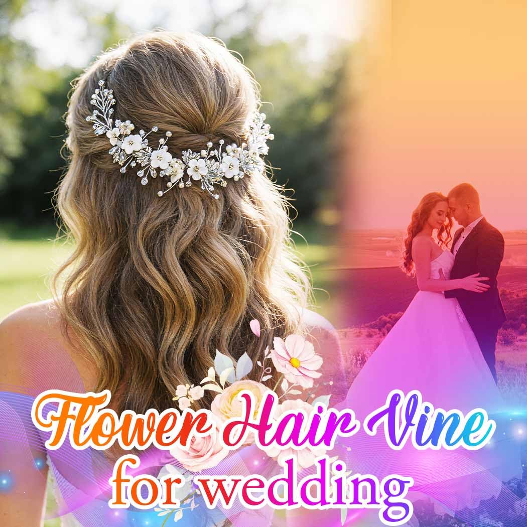 Catery Flower Bride Wedding Hair Vine Wedding Headpiece Bridal Hair Accessories for Brides and Women (Silver, One Size)