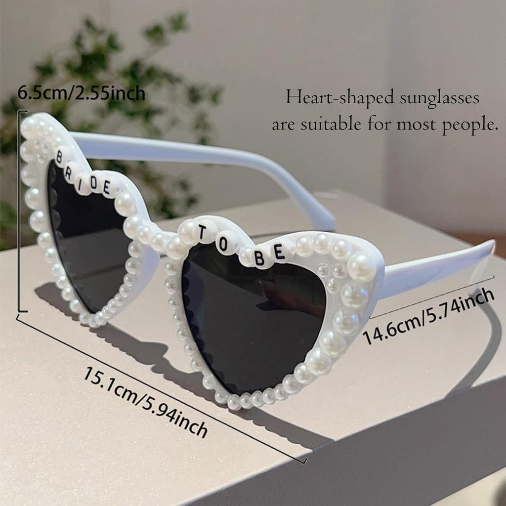JoyChoi Bachelorette Party Accessories for Bride – 3-Piece Set with Heart Sunglasses, Sash & Pearl Bow Veil – Fun & Cute Bridal Shower Accessories, Engagement Favors & Wedding Gifts for Women