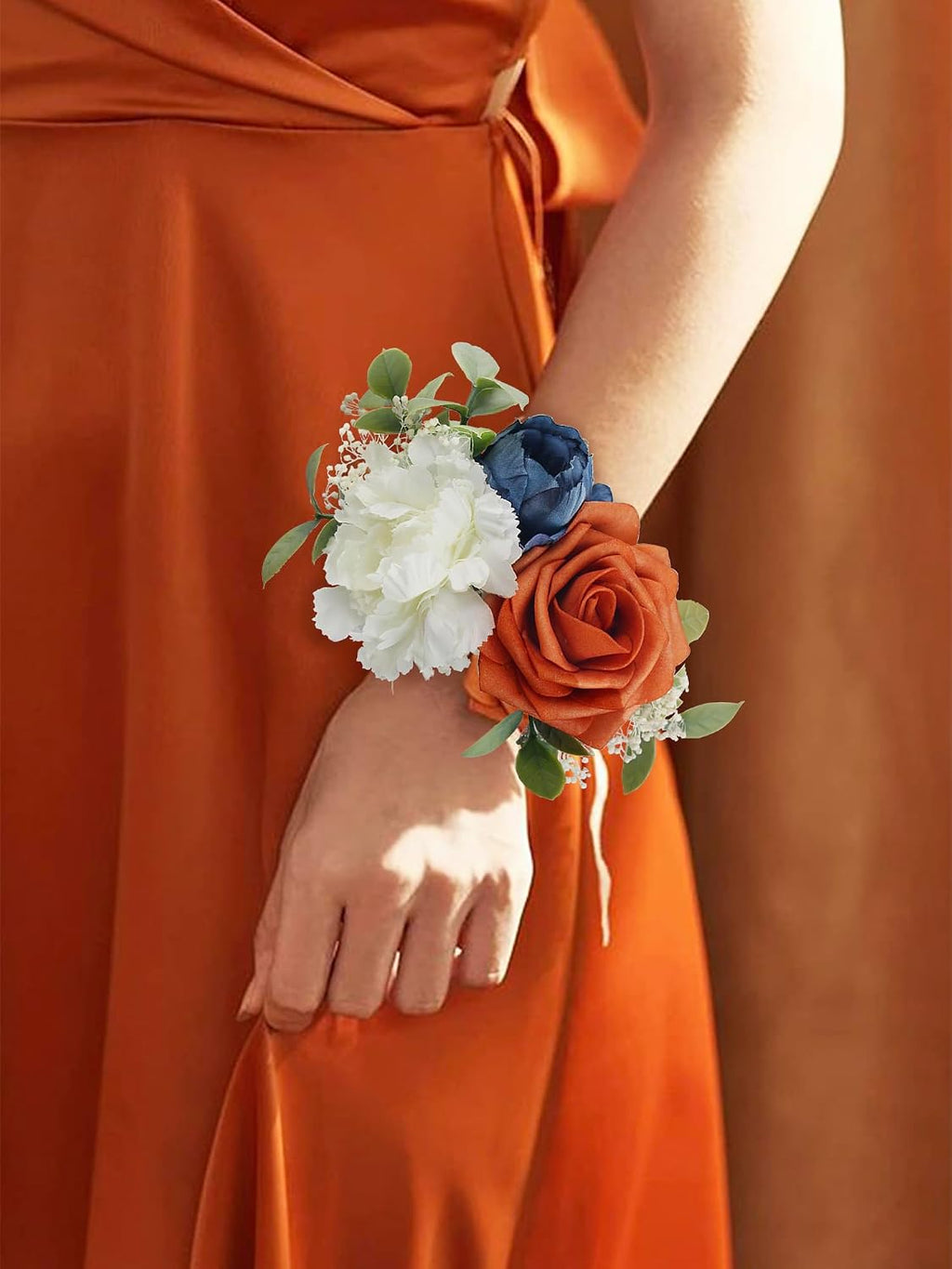 Rinlong 2Pcs Navy Terracotta Wrist Corsage for Wedding, Prom, Homecoming