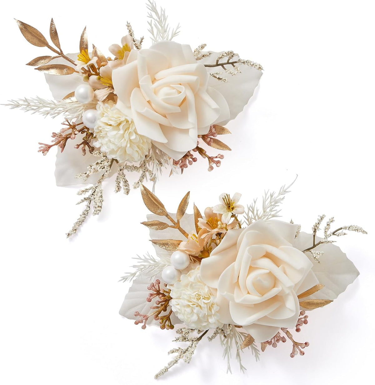 Serwalin 2Pcs Champagne Rose Boutonniere for Men Wedding Prom Party 6-7Inch