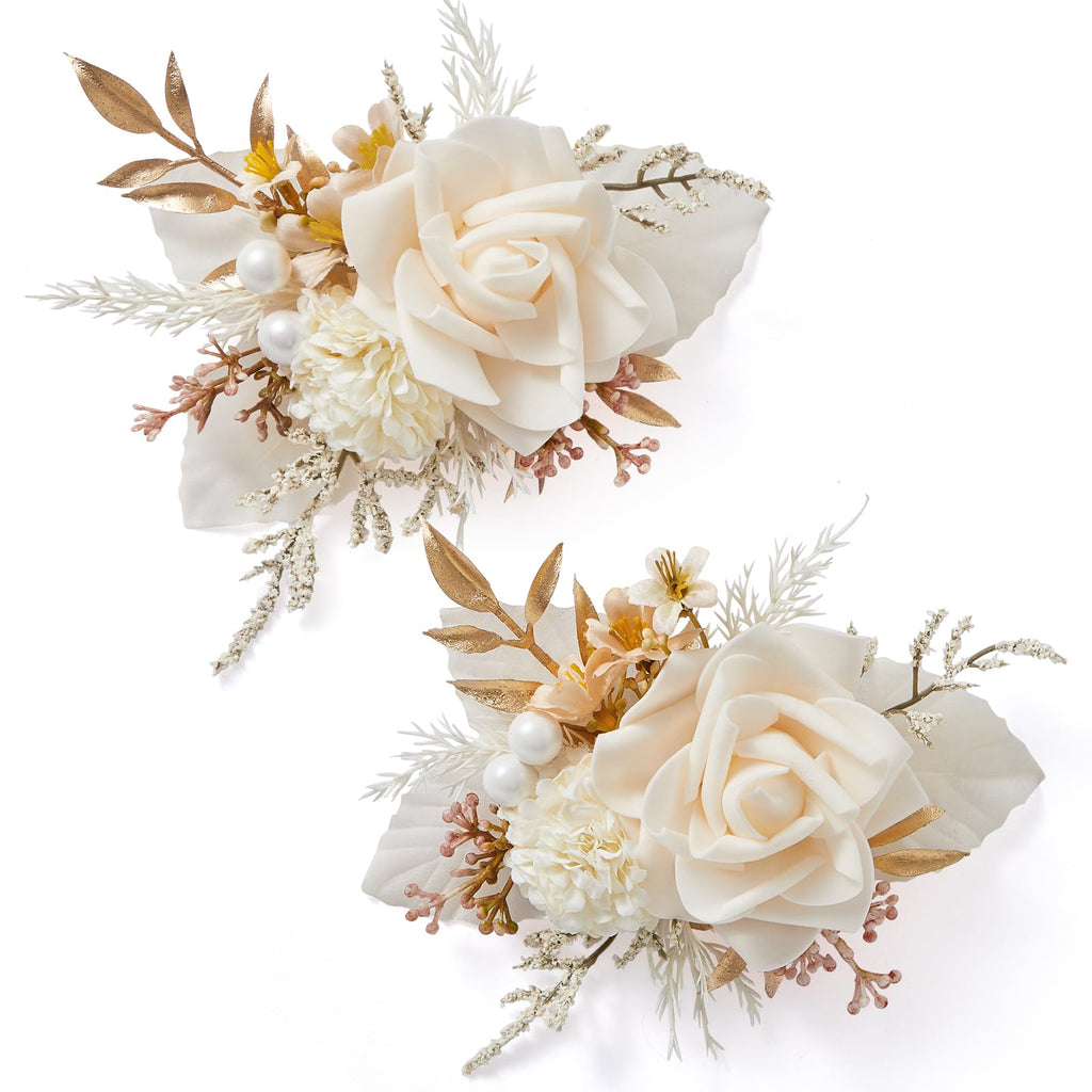 Serwalin 2Pcs Champagne Wrist Corsage Wristlet for Wedding Prom, 6-7Inch