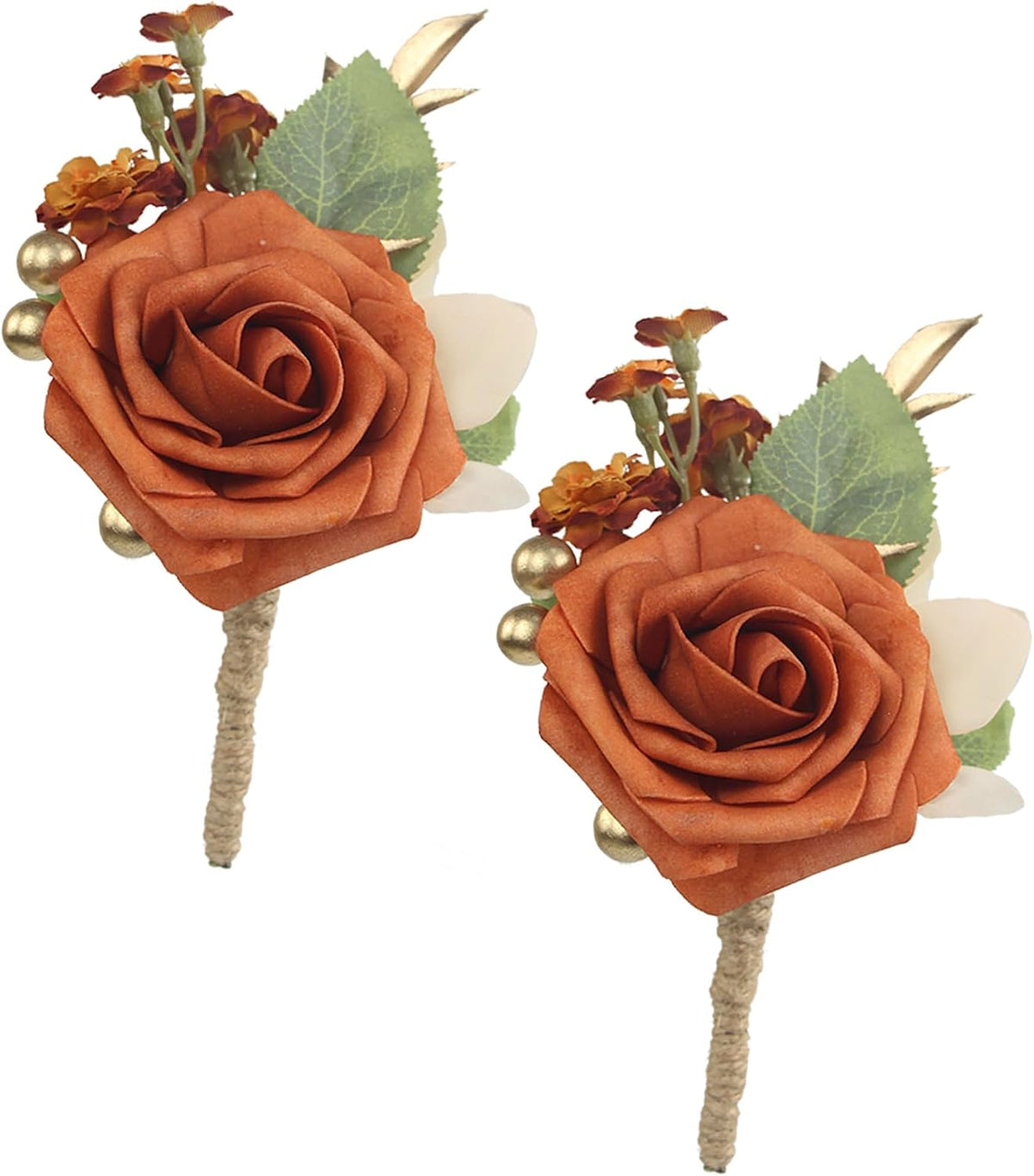 Rinlong 2Pcs Terracotta Boutonnieres with Pins for Men, Groom, Groomsmen