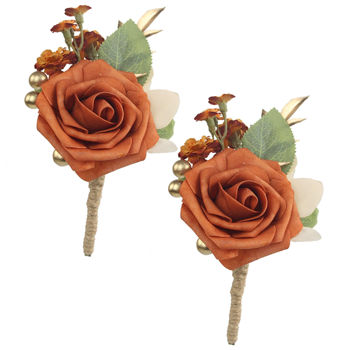 Rinlong 2Pcs Terracotta Boutonnieres with Pins for Men, Groom, Groomsmen
