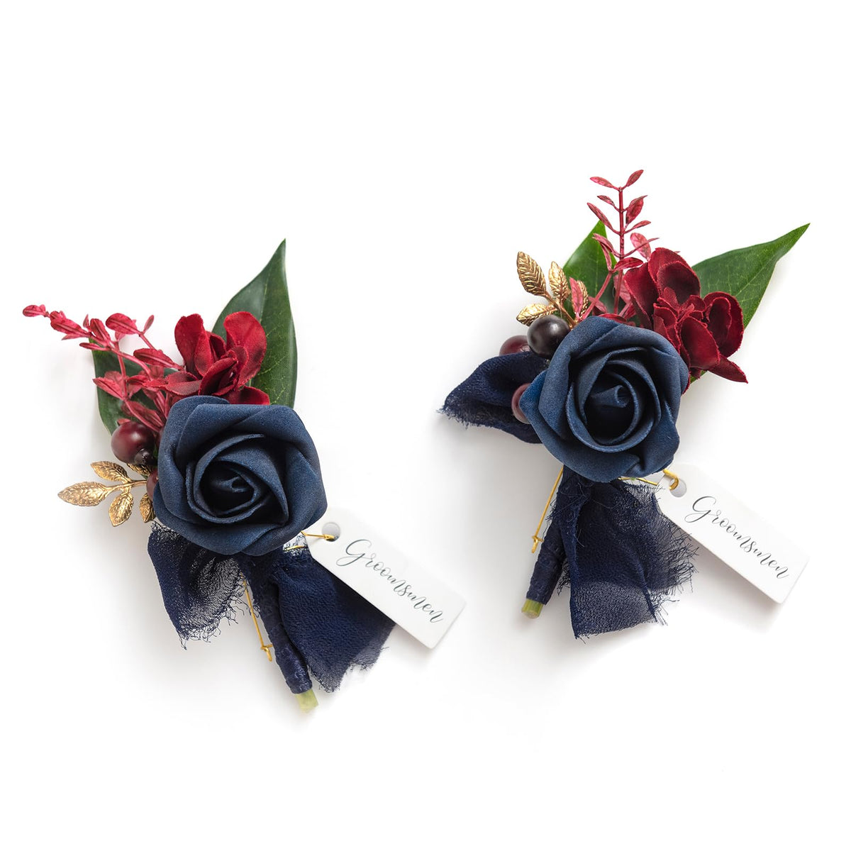 Ling's moment Boutonniere for Men, 2pcs, White Ivory