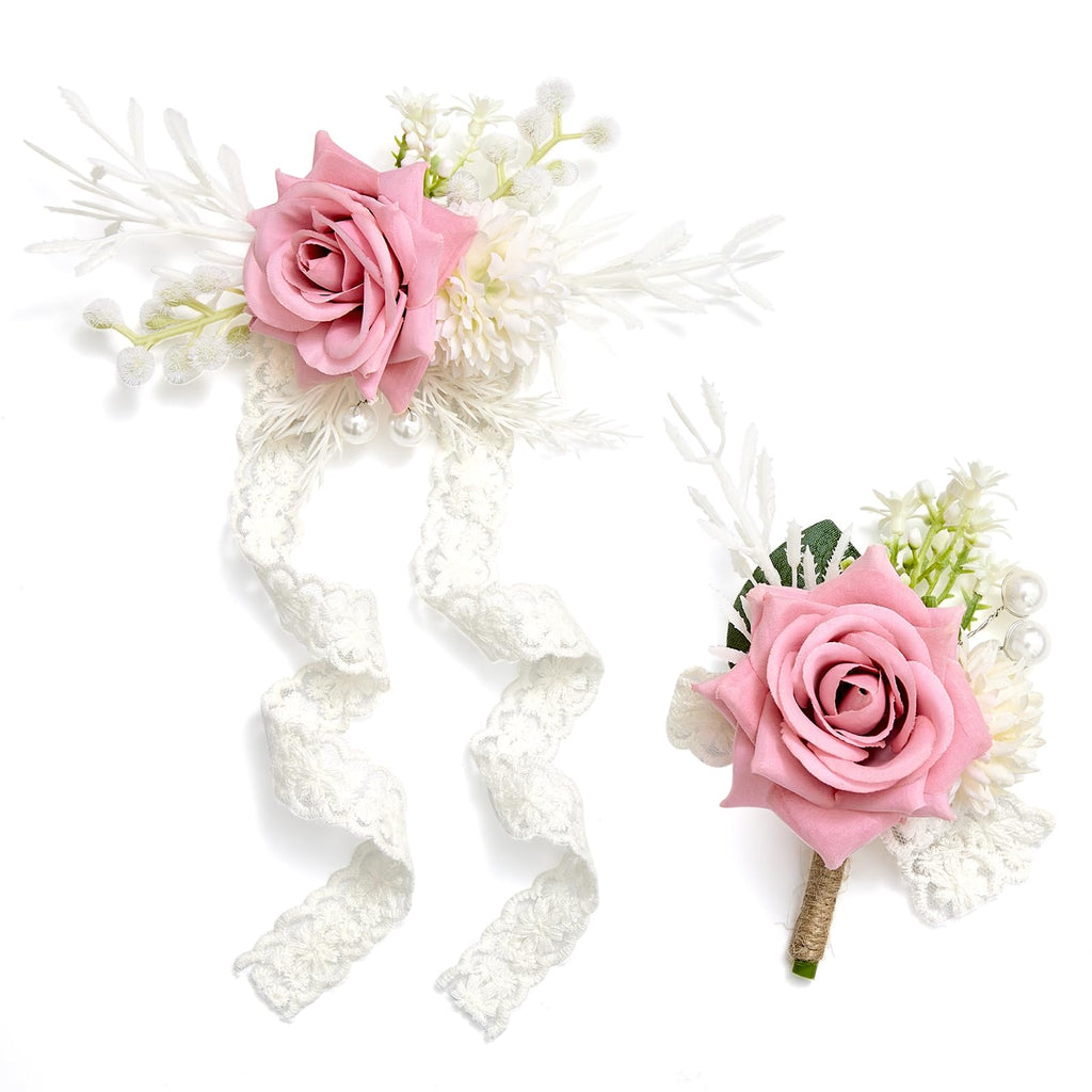 Serwalin 6 Pcs White Rose Wrist Corsage Wristlet for Wedding Prom Party