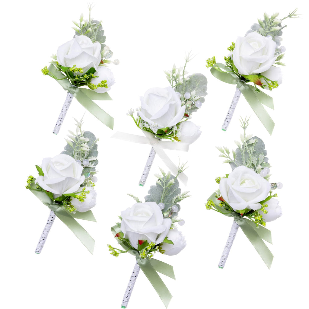Fnize Champagne Boutonniere for Men Set of 6 Groom Groomsmen Wedding Flower