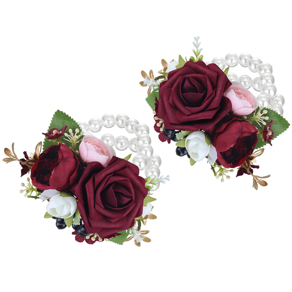 Rinlong 2Pcs Navy Terracotta Wrist Corsage for Wedding, Prom, Homecoming