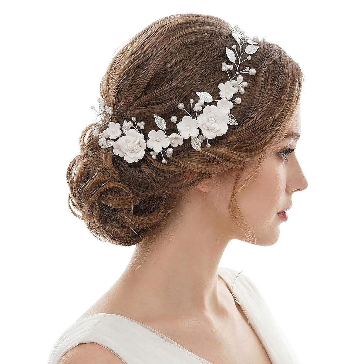 Bridal Wedding Hair Vine with Pearls Flowers Leaf Bridal Headpiece