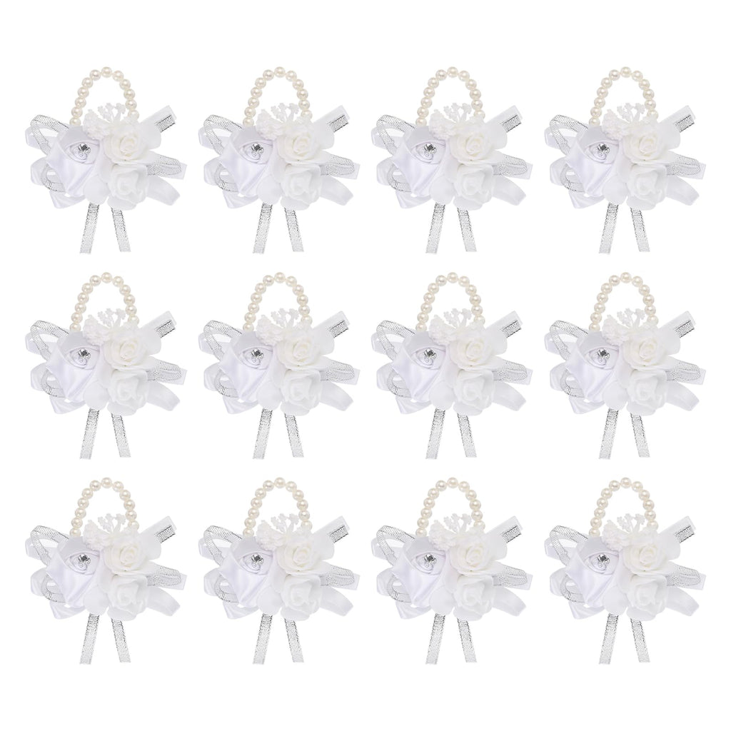 MECCANIXITY 12Pcs Wrist Corsage Artificial Flower Bracelets Rose Wrist Bride Groom Decorative for Wedding Ceremony Prom Party Anniversary Sky Blue