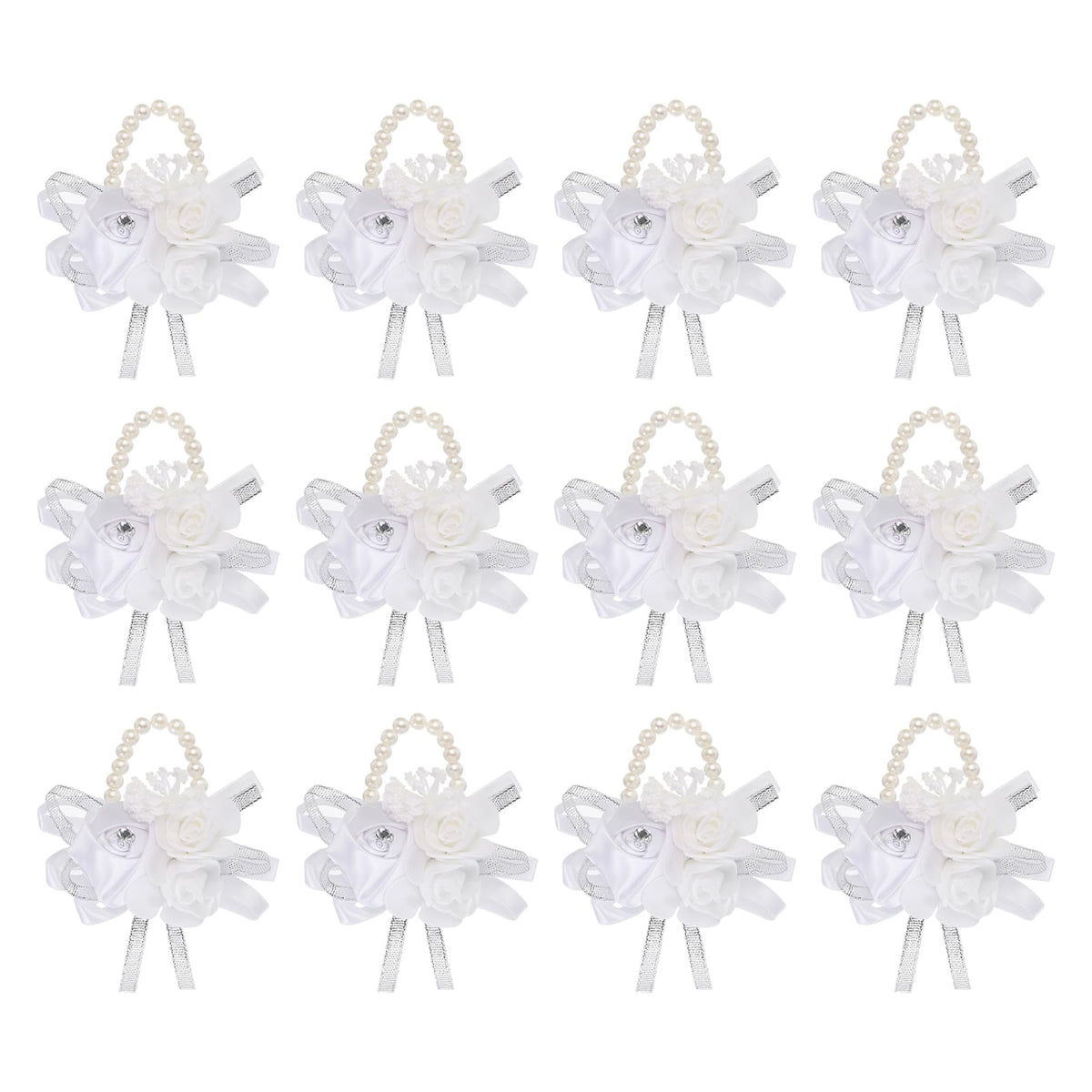 MECCANIXITY 12Pcs Wrist Corsage Artificial Flower Bracelets Rose Wrist Bride Groom Decorative for Wedding Ceremony Prom Party Anniversary Sky Blue
