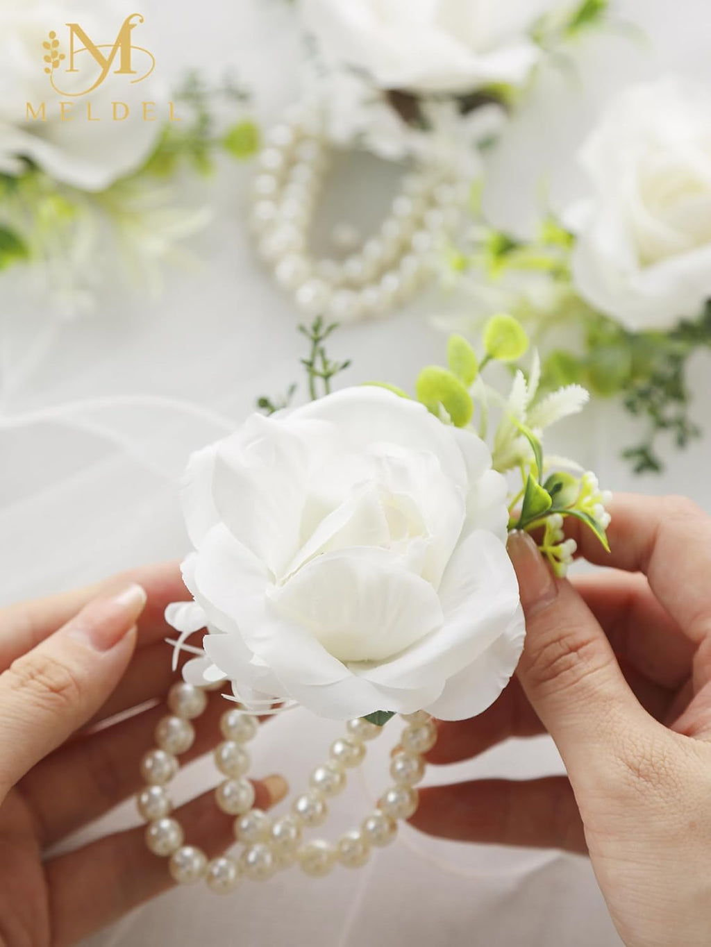 6Pcs Ivory White Rose Wrist Corsage for Women Wedding Prom Party