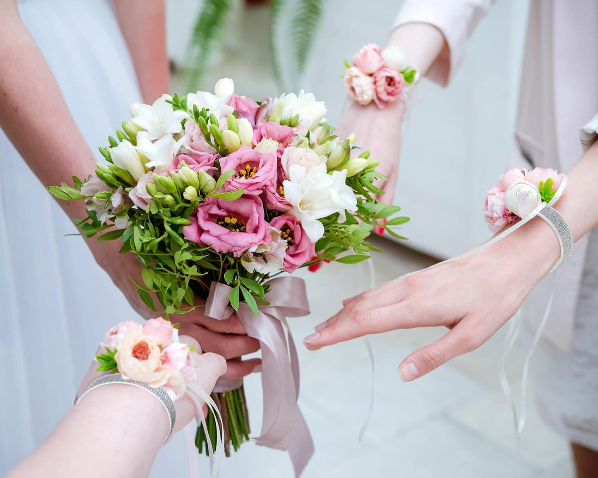 Chinco 48 Pieces Wrist Corsage Bands Elastic Stretchable Corsage Wristlets Bracelets Prom DIY Wrist Accessories Elegant Wristlets Bands for Wedding Party Bride Bridesmaid Prom Festival