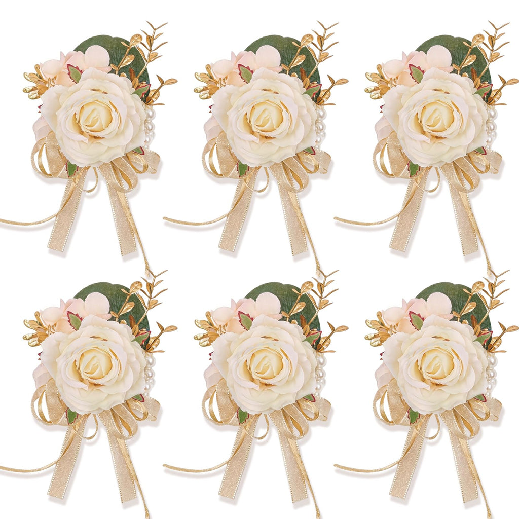 Lavender Purple Faux Wrist Corsages, Set of 6, for Bride Wedding